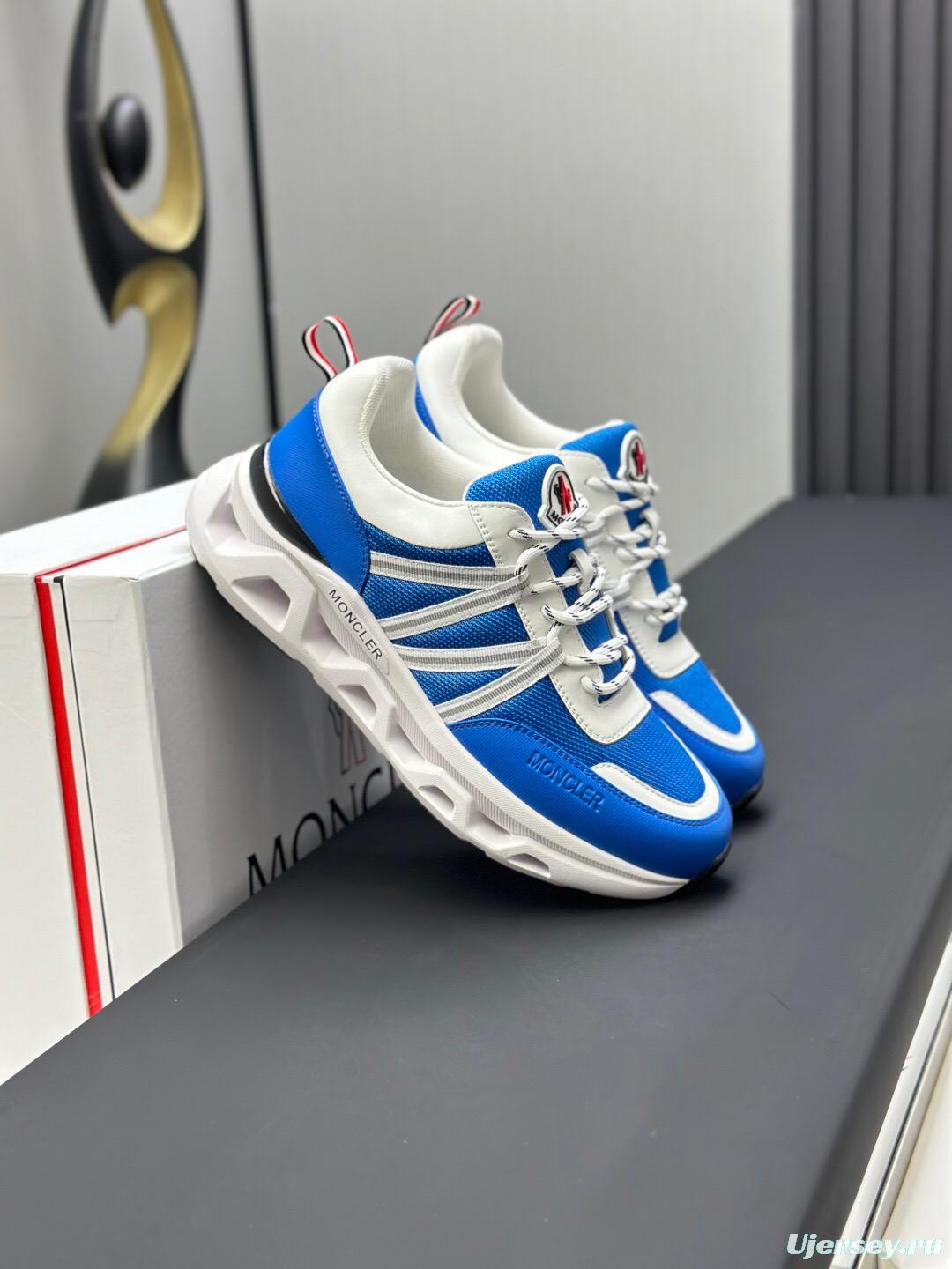 2025 Unisex Moncler Blue White Nylon Mesh Trailgrip GTX Outdoor Sneakers AS00390