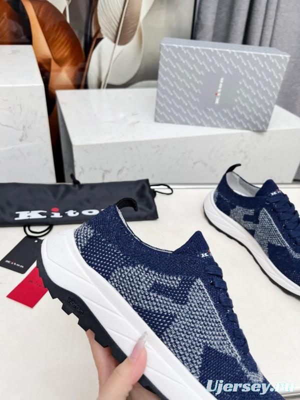 2025 Unisex Kiton Blue White Knit Sneakers AS00320