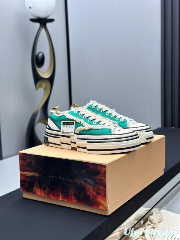 2025 Unisex XVESSEL Green White Canvas Low-Top Vulcanized Sneakers AS00240