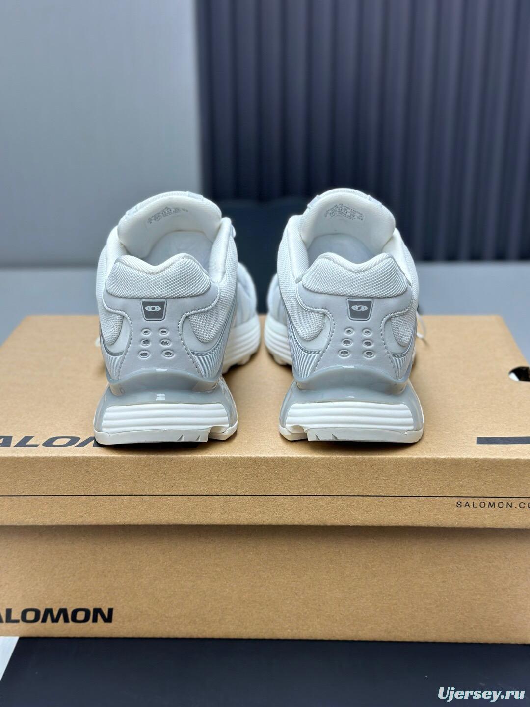 2025 Unisex SALOMON White Cream Leather Mesh Outdoor Sneakers KFY00320