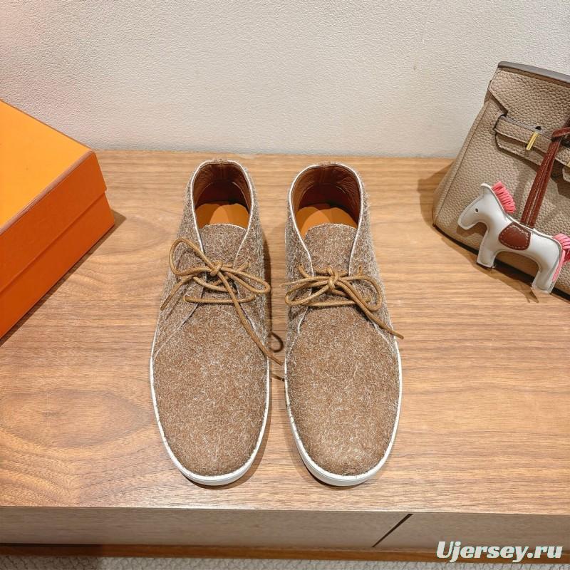 2025 Unisex Hermès Brown Tan Wool Chukka Boots AS00380