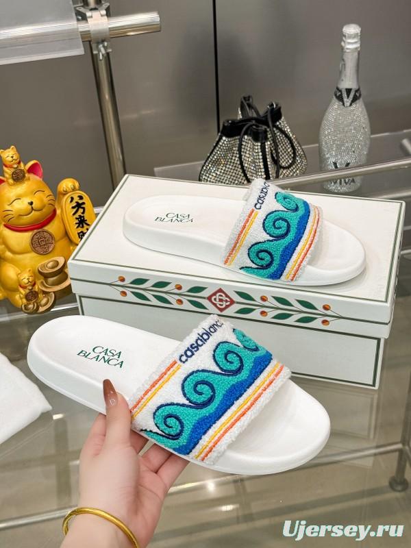 2025 Men CASA BLANCA Blue White Embroidered Slippers KFY00160