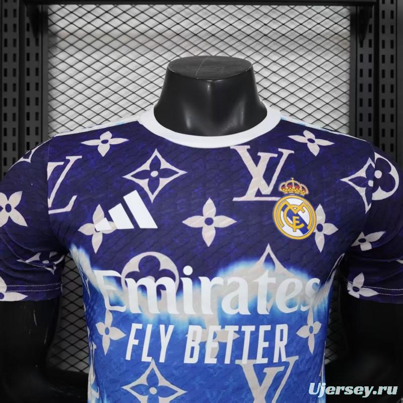 Player Version 25/26 Real Madrid Blue with Louis Vuitton Monogram Pattern Jersey