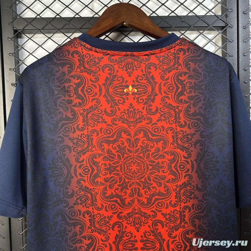 25/26 PSG  Paris Saint-Germain Navy with Red Ornate Pattern Jersey