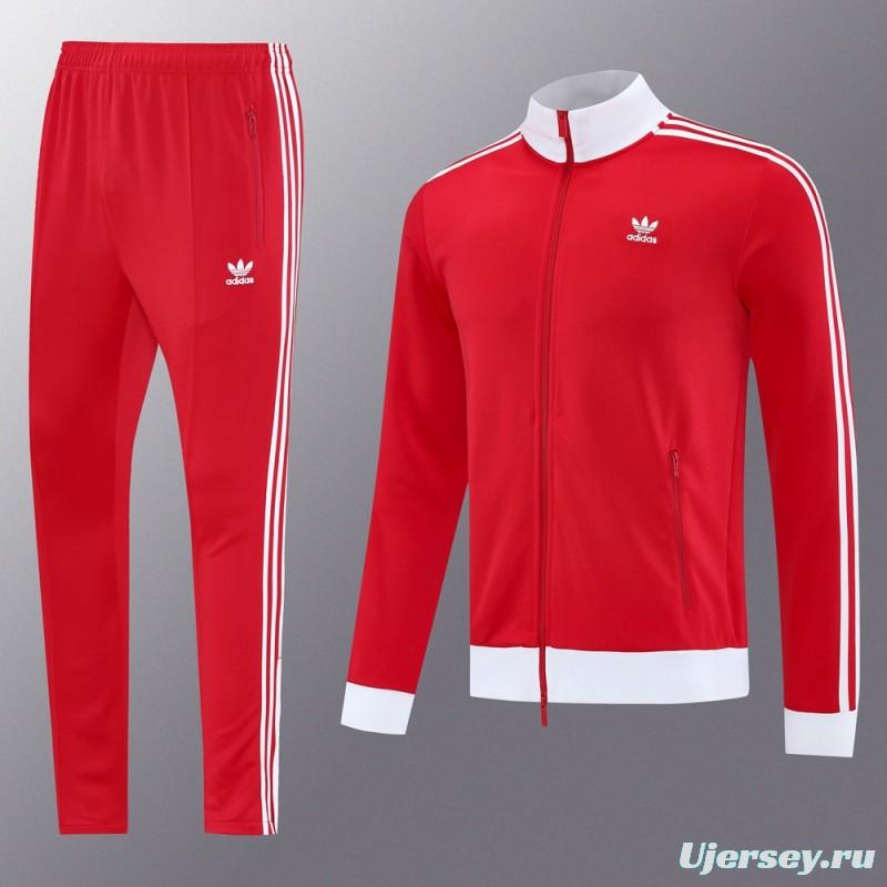 2025 Adidas Original Red Full Hoodie Zipper Jacket +Long Pants