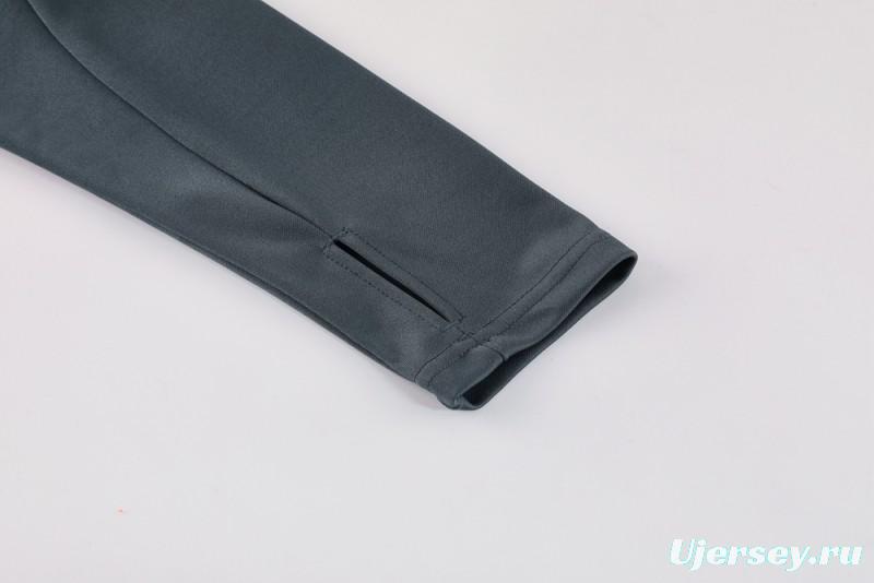 2025 Adidas Dark Grey & Black with Leopard Print Pattern and Orange Accents Half Zipper Jacket +Long Pants