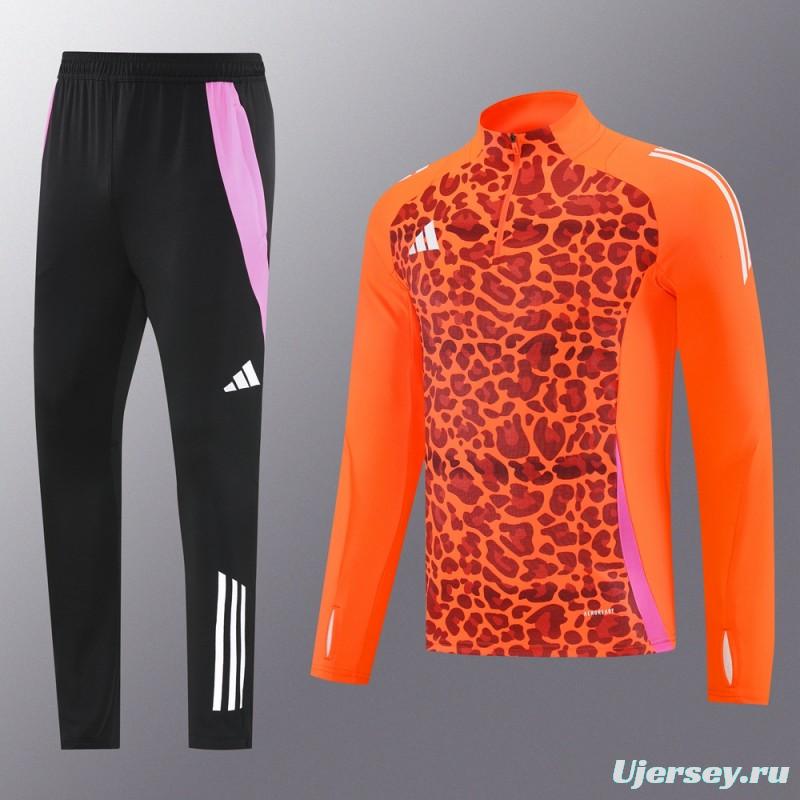 2025 Adidas Orange & Black with Leopard Print Pattern Half Zipper Jacket +Long Pants