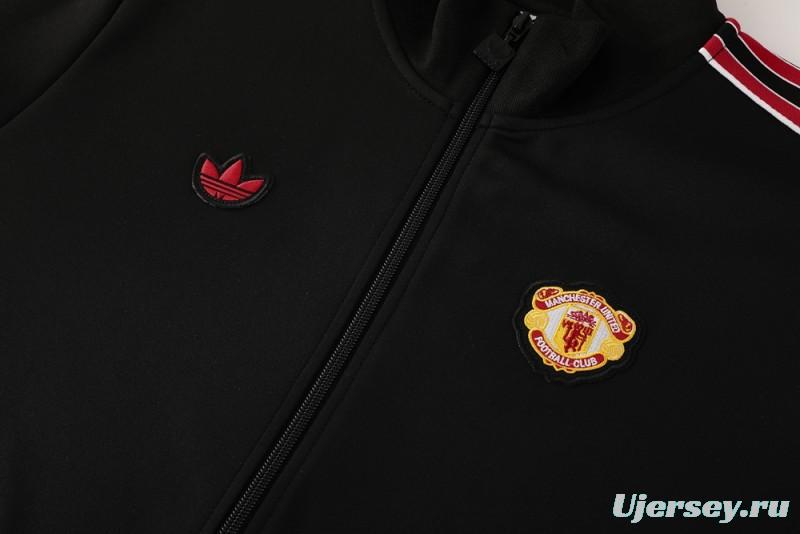 25/26 Manchester United Black Full Hoodie Zipper Jacket +Long Pants