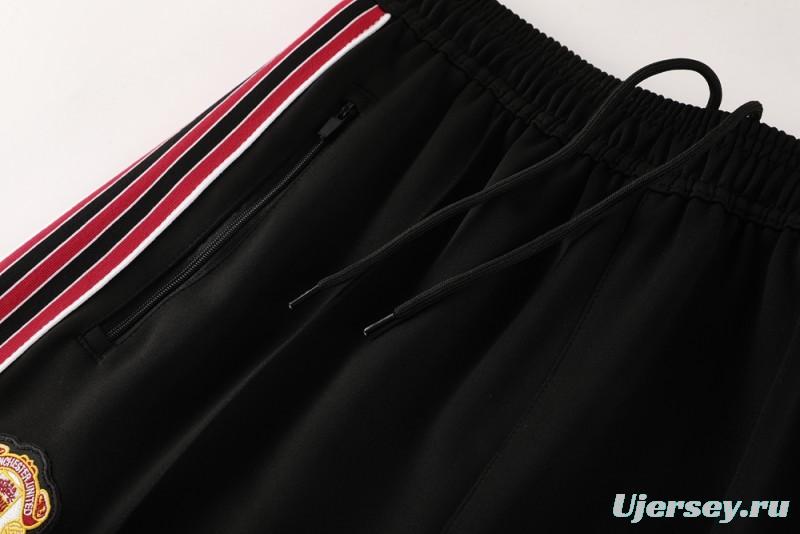25/26 Manchester United Black Full Hoodie Zipper Jacket +Long Pants