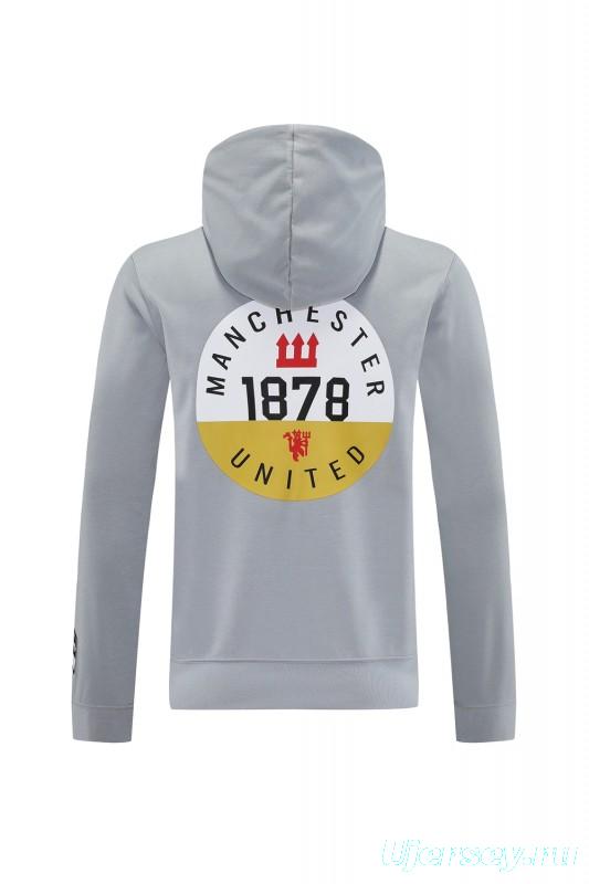 25/26 Manchester United Hooide Grey Full Zipper Jacket + Long Pants