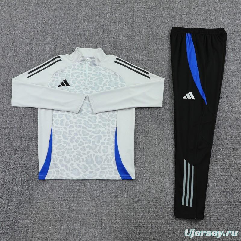 2025 Adidas Light Grey & Black with Leopard Print Pattern Half Zipper Jacket +Long Pants