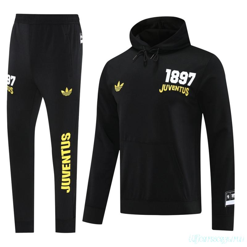 25/26 Juventus Black Hoodie Full Zipper Jacket + Long Pants