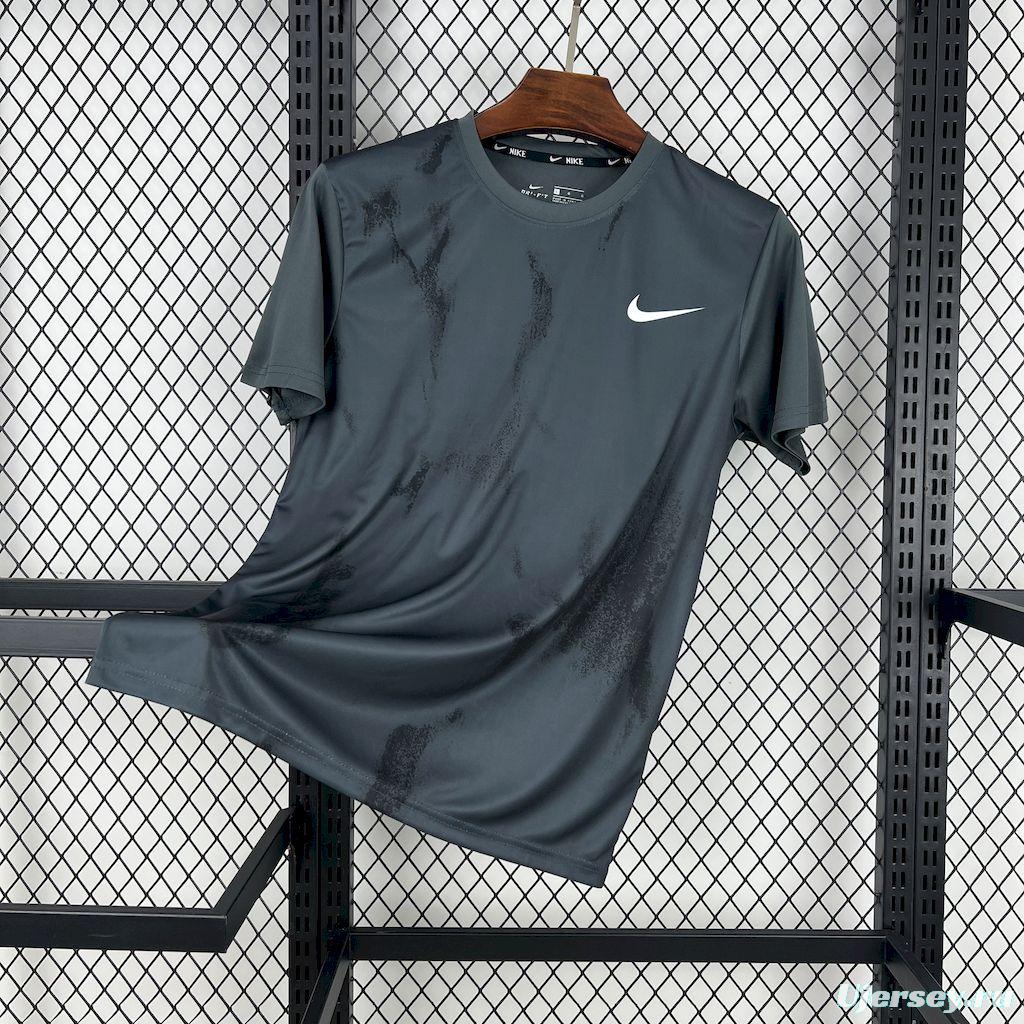 2025 NIKE Training Dark Grey with Abstract Paint Brush Pattern T-Shirt #1045