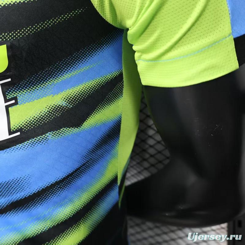 Player Version 25/26 Olympique de Marseille Neon Green Blue Black Gradient Stripe Jersey