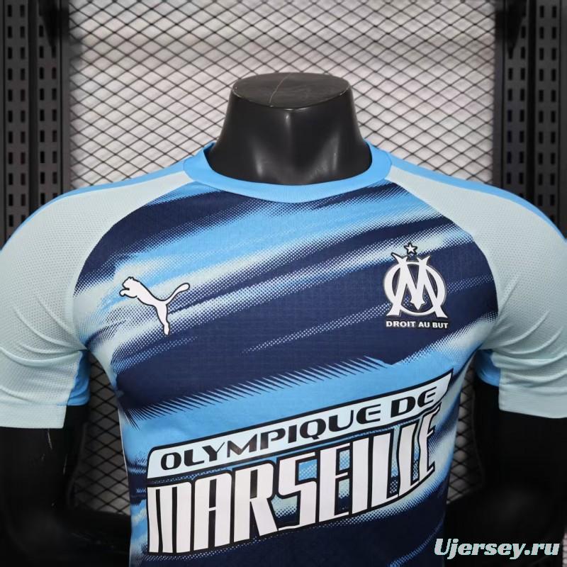 Player Version 25/26 Olympique de Marseille Blue with Gradient Wave Pattern Jersey