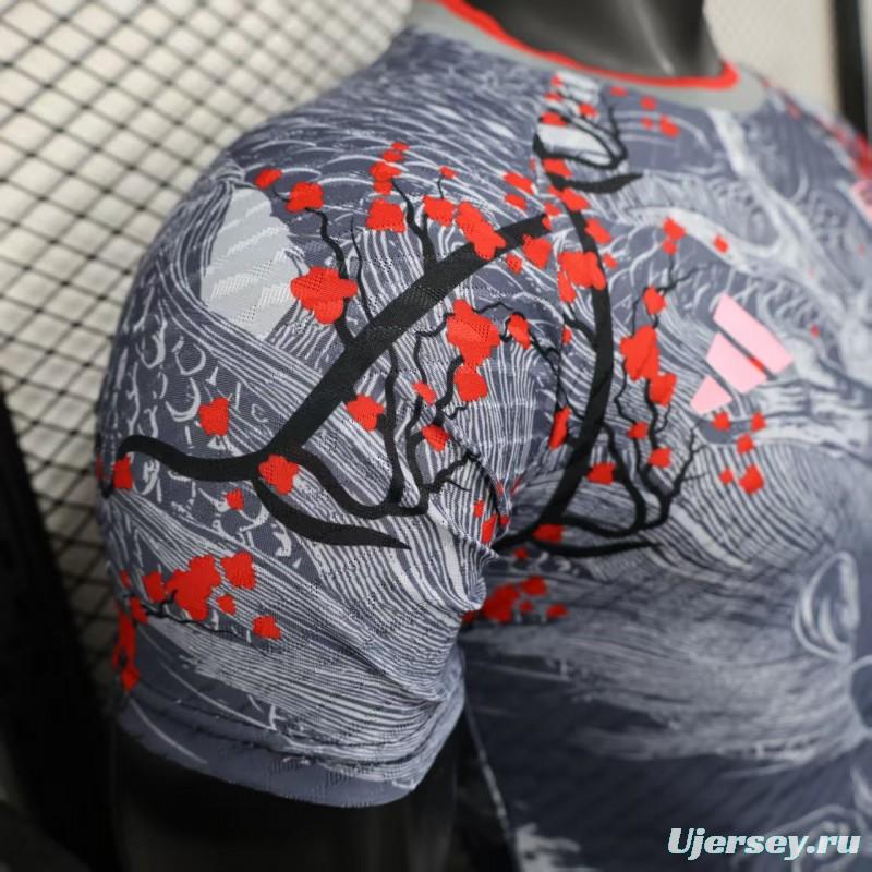 Player Version 2025 Japan Gray with Traditional Dragon and Cherry Blossom Pattern Jersey