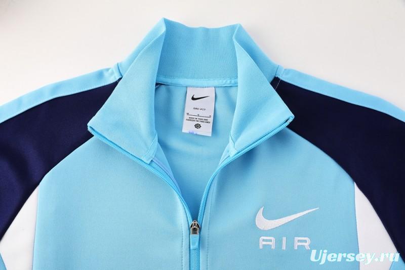 2025 Nike Air Tracksuit Set - Light Blue with Navy Accents Full Zipper Jacket + Long Pants
