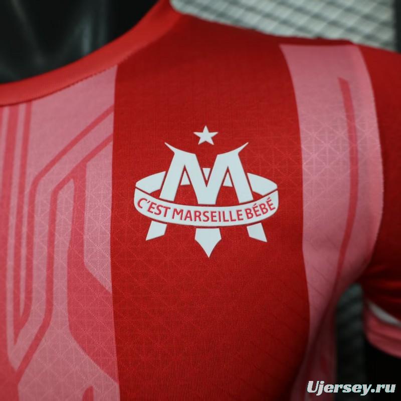 Player Version 25/26 Olympique de Marseille Red with Vertical Stripes Jersey