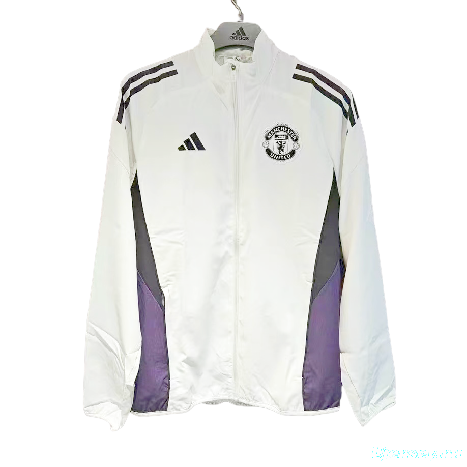 25/26 Manchester United White Full Zipper Windbreaker