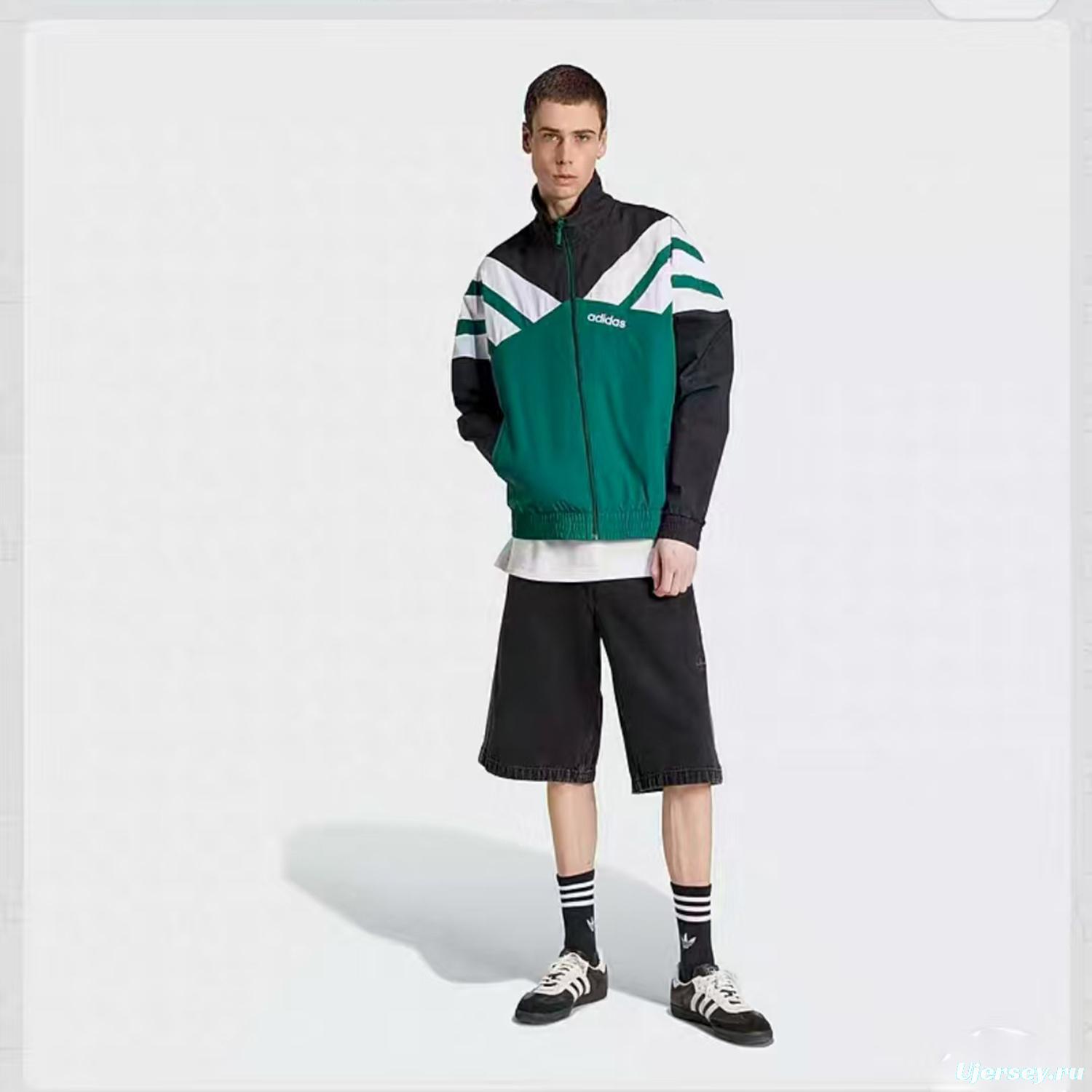 2025 Adidas Green/White/Black Full Zipper Windbreaker