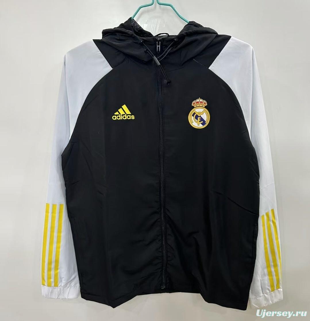 25/26 Real Madrid Black/White Hoodie Windbreaker