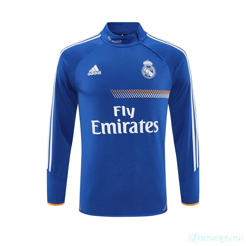 Retro 13/14 Real Madrid Color Blue Half Zipper Jacket+Long Pants
