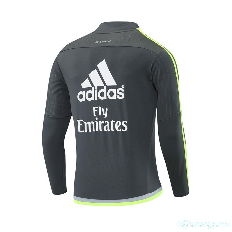 Retro 15/16 Real Madrid Dark Grey Half Zipper Jacket