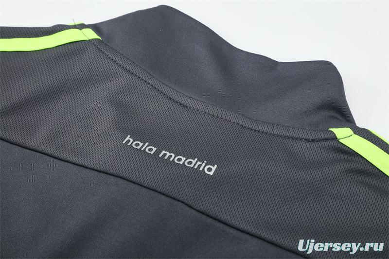 Retro 15/16 Real Madrid Dark Grey Half Zipper Jacket+Long Pants