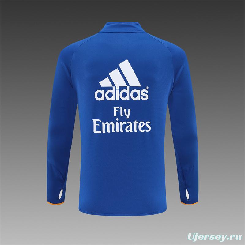 Retro 13/14 Real Madrid Color Blue Half Zipper Jacket+Long Pants