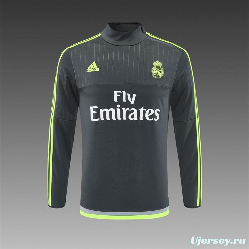 Retro 15/16 Real Madrid Dark Grey Half Zipper Jacket