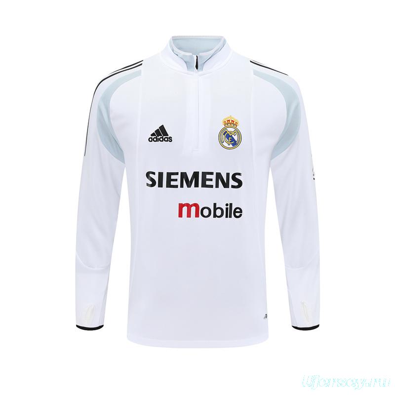 Retro 04/05 Real Madrid White Half Zipper Jacket+Long Pants
