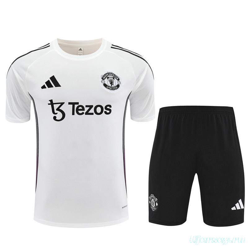 25/26 Manchester United White Purple Short Sleeve+Soccer Shorts