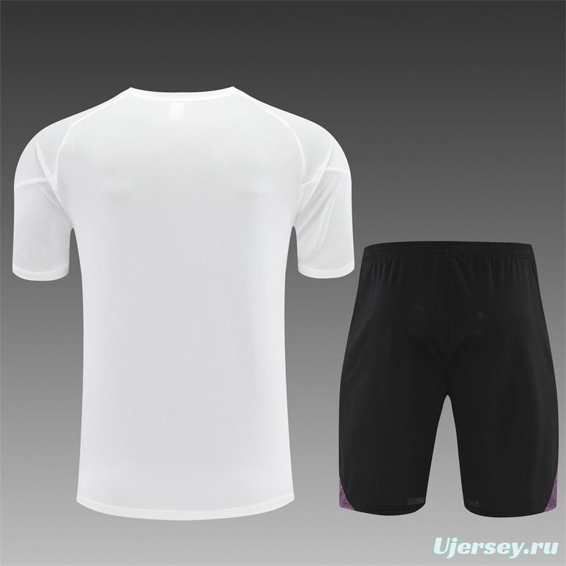 25/26 Manchester United White Purple Short Sleeve+Soccer Shorts