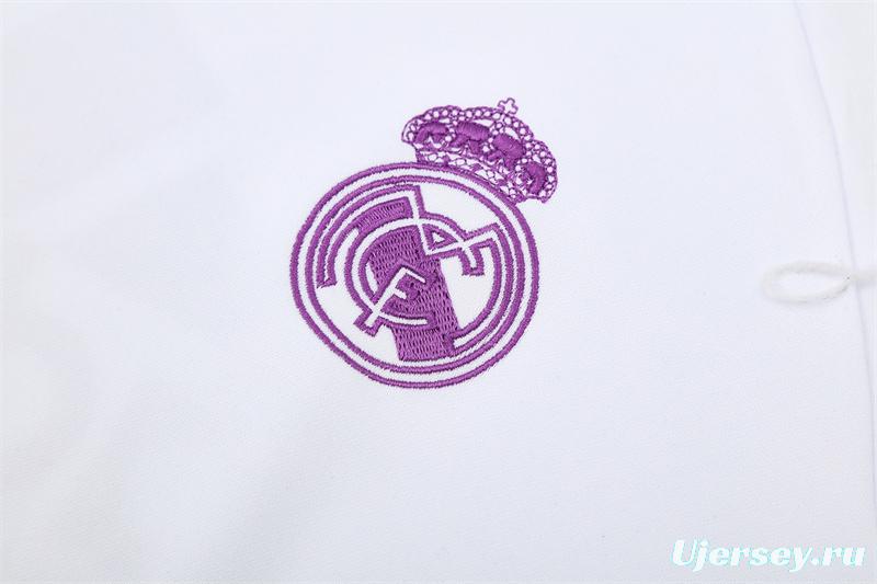 Retro 16/17 Real Madrid White Half Zipper Jacket+Long Pants