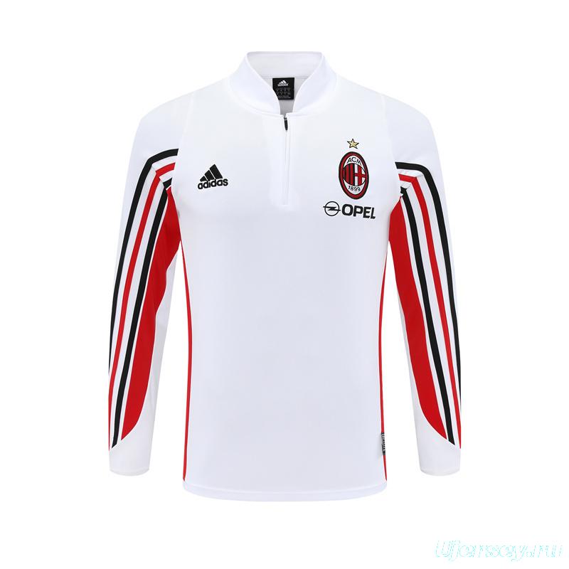 Retro 03/04 AC Milan White Half Zipper Jacket+Long Pants