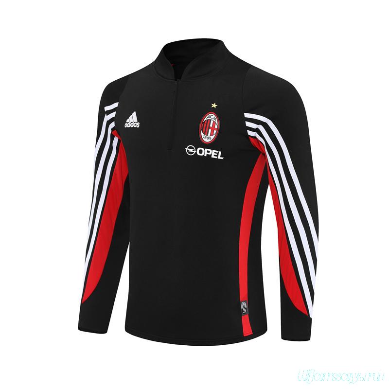 Retro 03/04 AC Milan Black Half Zipper Jacket+Long Pants