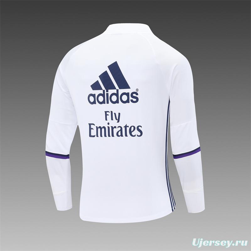 Retro 16/17 Real Madrid White Half Zipper Jacket