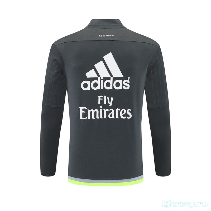 Retro 15/16 Real Madrid Dark Grey Half Zipper Jacket