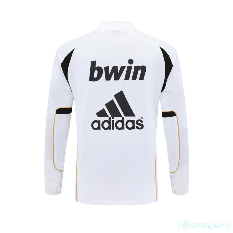 Retro 11/12 Real Madrid White Half Zipper Jacket