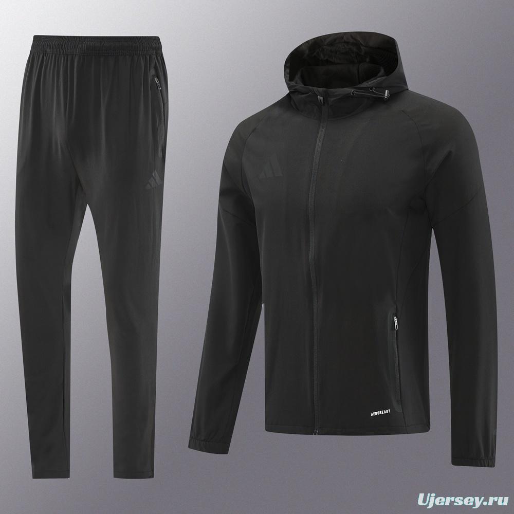 25/26 Adidas Black Hoodie Full Zipper Jacket + Long Pants