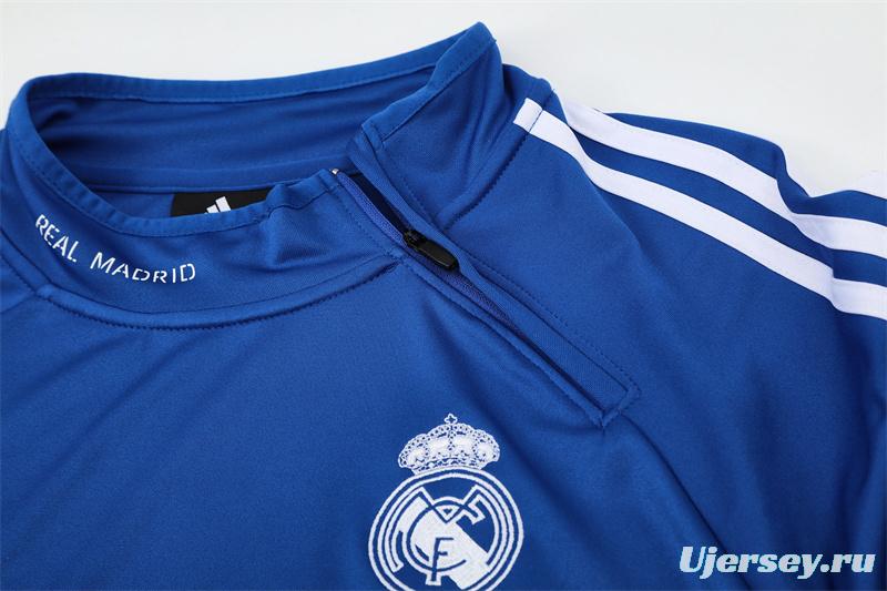 Retro 13/14 Real Madrid Color Blue Half Zipper Jacket+Long Pants