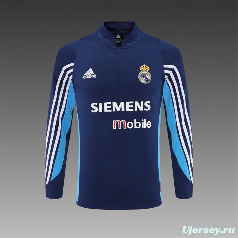 Retro 03/04 Real Madrid Royal Blue Half Zipper Jacket+Long Pants