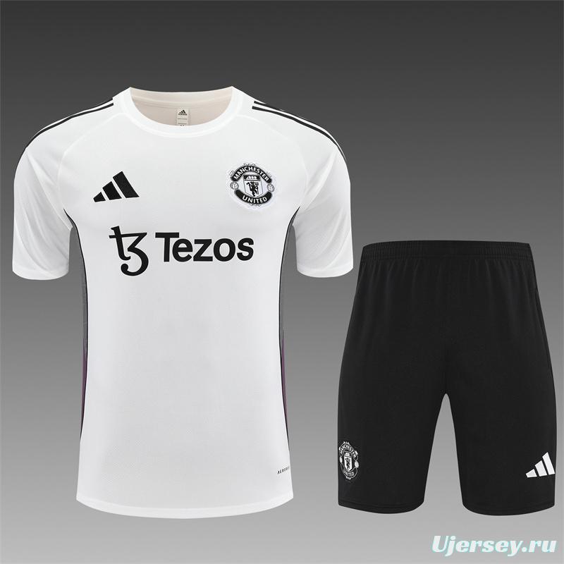 25/26 Manchester United White Purple Short Sleeve+Soccer Shorts