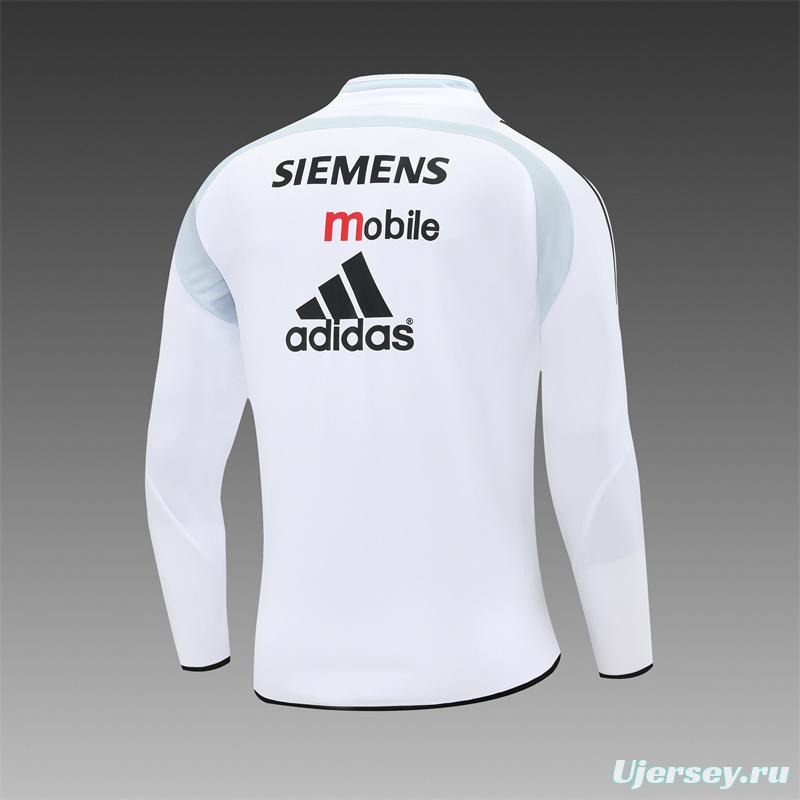 Retro 04/05 Real Madrid White Half Zipper Jacket