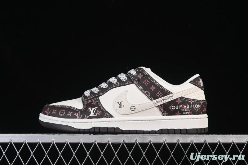 Nike SB Dunk Low LV Collaboration White Brown Classic Anniversary High-End Custom Low-Top Casual Skate Shoes - CX5050-Y05