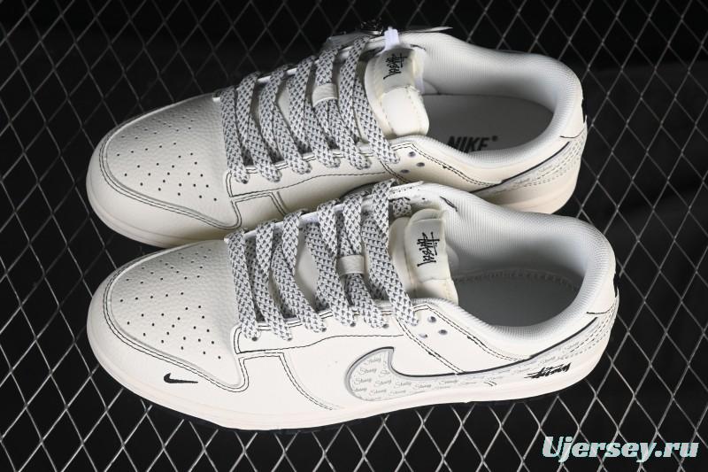 Nike SB Dunk Low Stussy Collaboration Beige Black Grey Silver Low-Top Casual Skate Shoes - HH7518-097