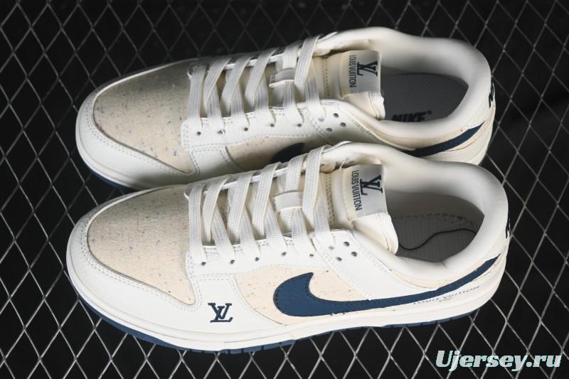 Nike SB Dunk Low LV Collaboration Beige Navy Woven Low-Top Casual Skate Shoes - SC0601-478