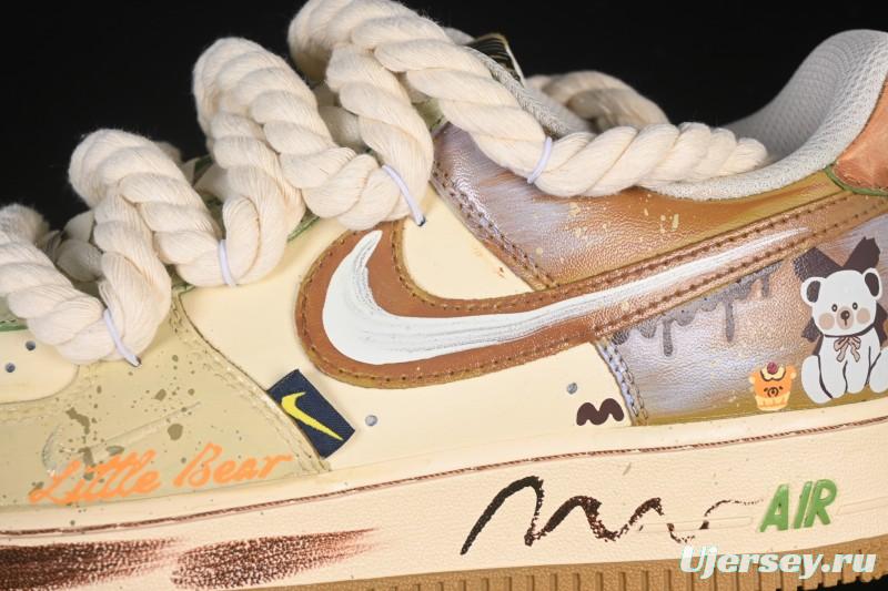 Nike Air Force 1 '07 Low Milk Coffee Bear Hand-Drawn Doodle Casual Sneakers - XL2321-666