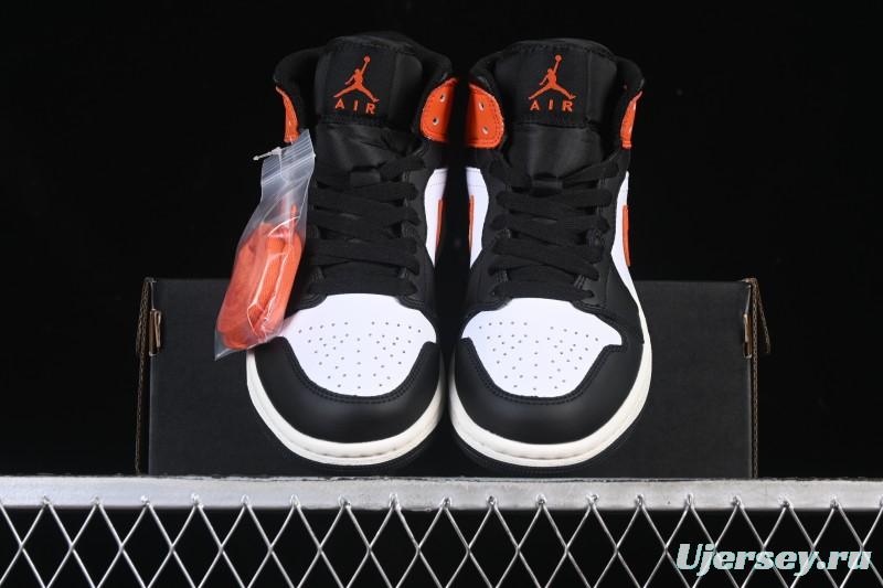 Nike Air Jordan 1 Mid AJ1 Mid-Top Casual Sneakers with Black White Orange Design - DQ8426-801