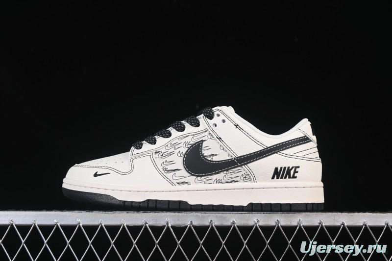 Nike SB Dunk Low Collaboration Beige Black Multi-Swoosh Custom Low-Top Casual Skate Shoes - HH7518-094